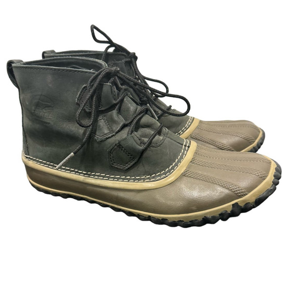 Sorel Out N About Womens Sz 9.5 #NL2133-010 Waterproof Ankle Duck Boots Grey Tan - Picture 2 of 9